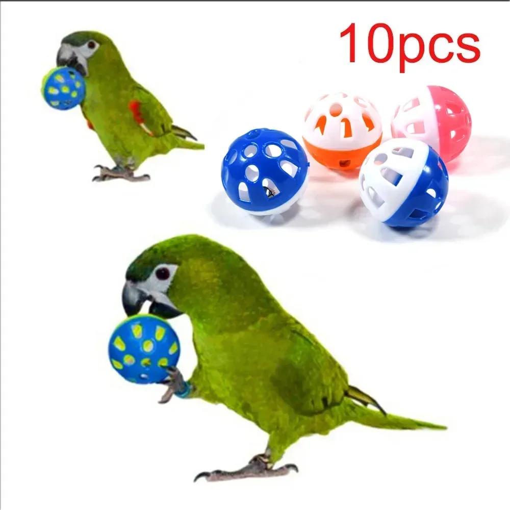 10pcs Pet Parrot Toy Colorful Hollow Rolling Bell Ball Bird Toy Parakeet Cockatiel Parrot Chew Cage Fun Toys P