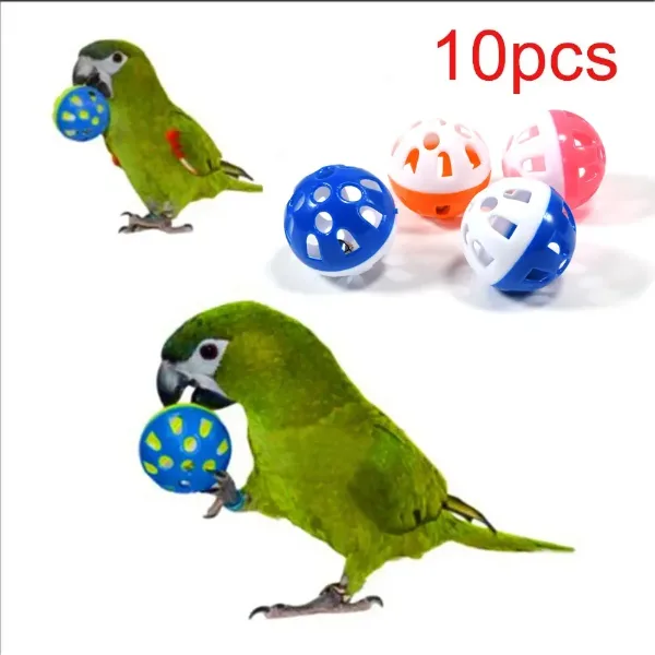 10pcs Pet Parrot Toy Colorful Hollow Rolling Bell Ball Bird Toy Parakeet Cockatiel Parrot Chew Cage Fun Toys P
