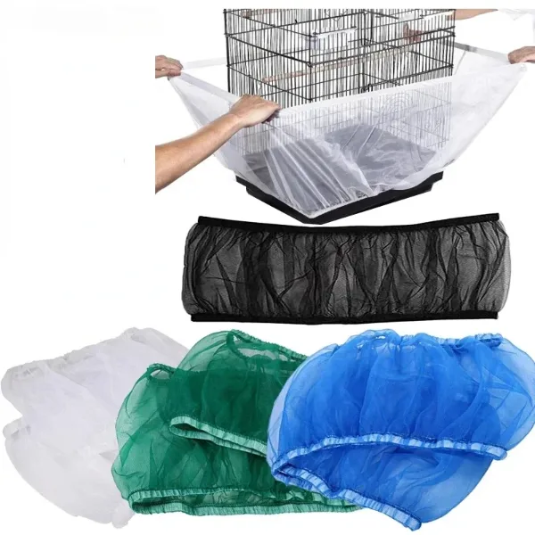 Mesh Bird Cage Cover Shell Skirt Net Easy Cleaning Catcher Guard Bird Cage Stretchy Mesh Parrot Bird Cage Net 