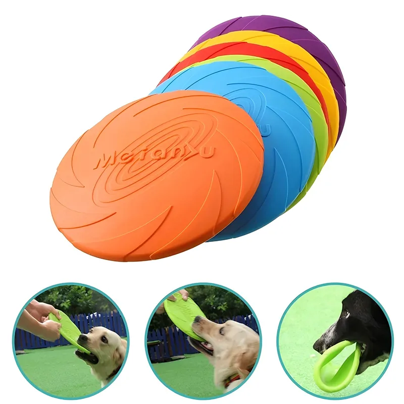 Dog Toys Silicone Flying Disc Fashion Multicolor Resistant Chew Toys Puppy Outdoor Game Trainning Interactive