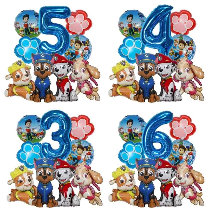 9pcs Cartoon Paw Patrol Dog Chase Balloon Birthday Decoration Number Aluminum Balloons Set Kids Party Supplies