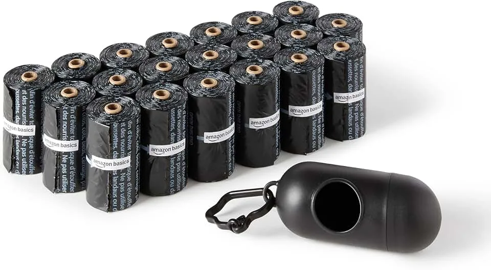 Amazon Basics Dog Poop Leak Proof Bags with Dispenser and Leash Clip, Unscented, 13" x 9" Large Size
