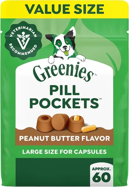 Greenies Pill Pockets for Dogs Large Size, Dog Treat Pouch for Capsule Medication, Peanut Butter Flavor, 15.8 