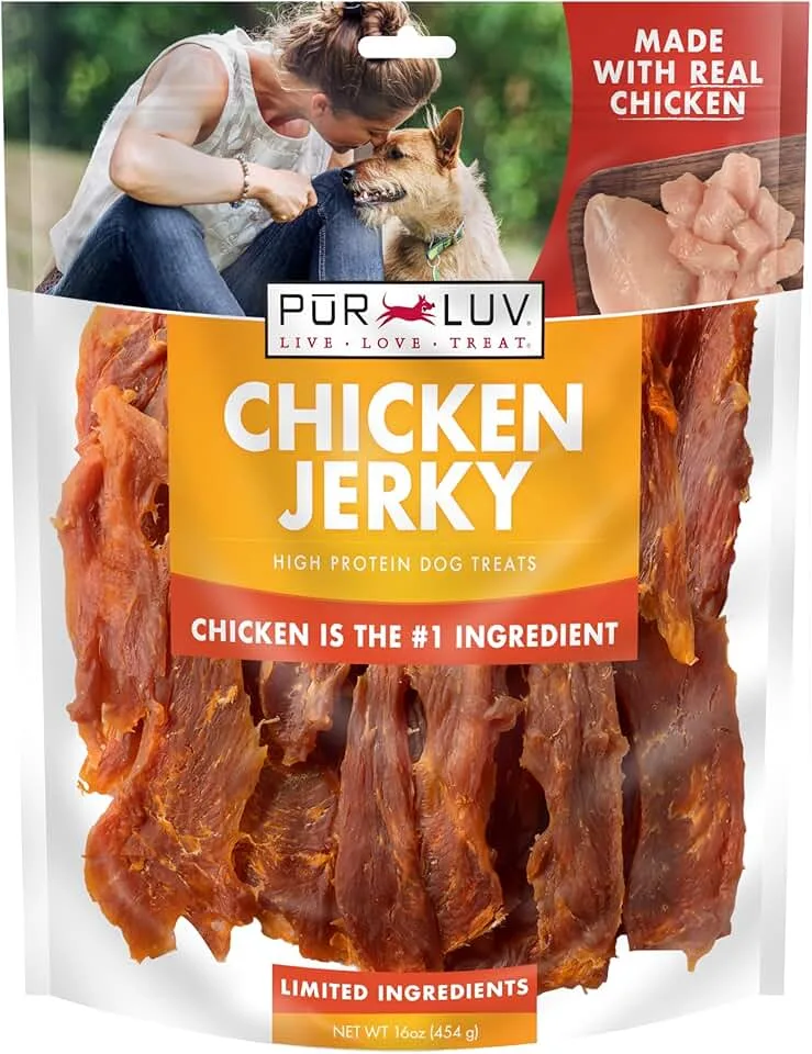 Pur Luv Chicken Jerky Dog Treats, Made with 100% Real Chicken Breast, 16 Ounces, Healthy, Easily Digestible, L