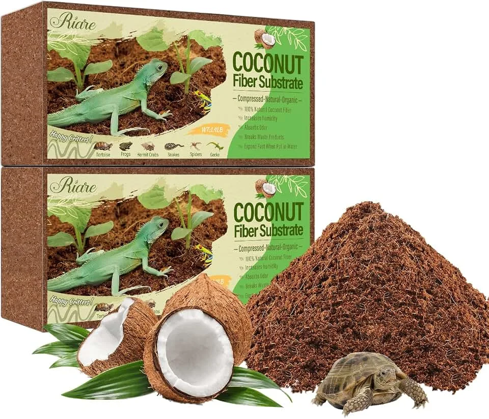 Riare 2 Pack Natural Coconut Fiber Substrate for Reptile- Premium Compressed Coconut Husk Terrarium Bedding fo