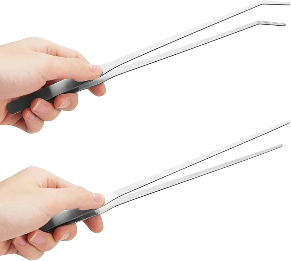 Fri4Free 2PCS Long Aquarium Tweezers - 10.6" Straight and Curved Tweezers, Stainless Steel Reptile Feedin